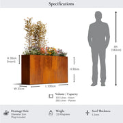 100cm Long Corten Steel 80cm Tall Trough Planter With Plate